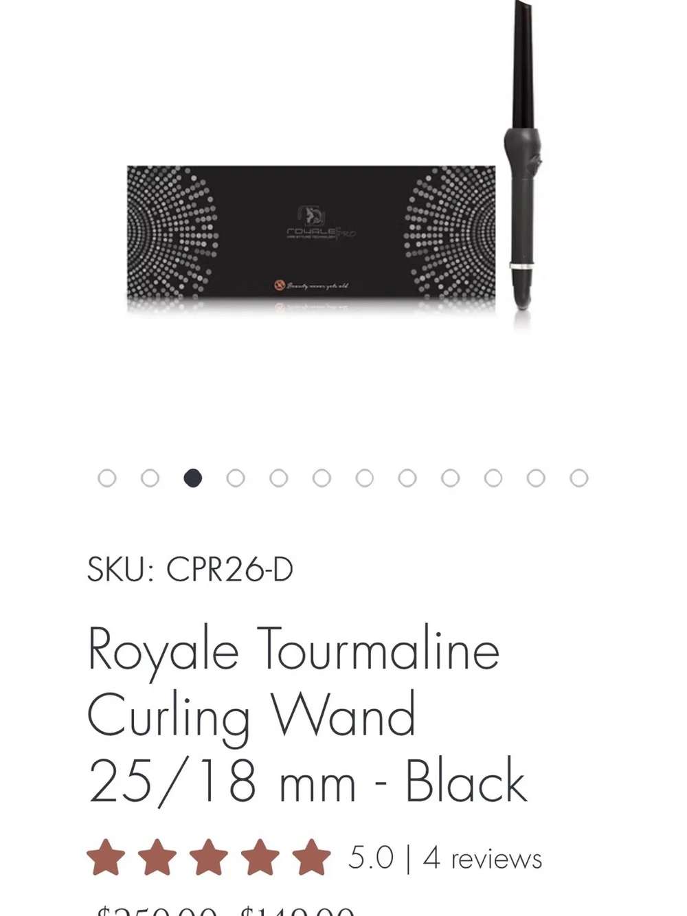 Royale Genius Heating Element Black Tourmaline Curling Wand - Black 25/18mm
